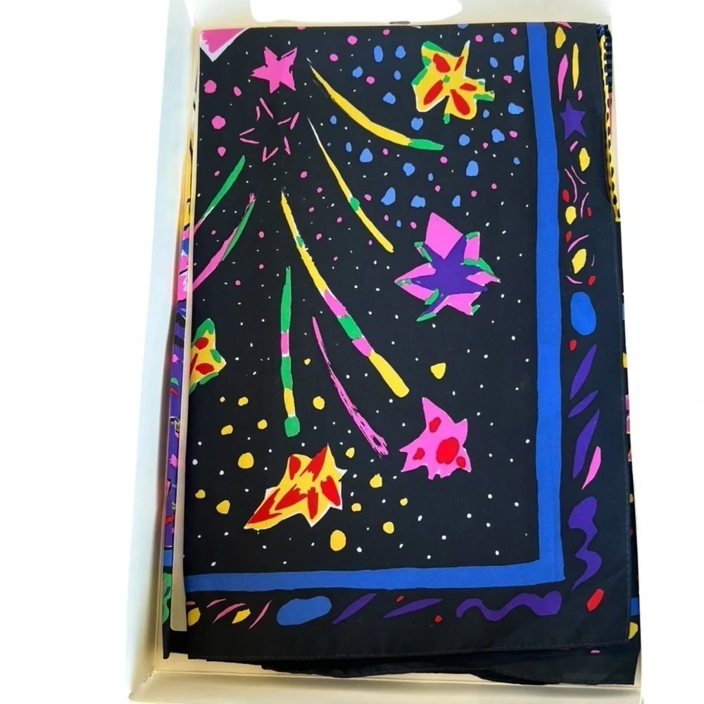 VTG Ken Done Sydney Harbor Night Firework Scarf Art-To-Wear Japan Colorful 24x24